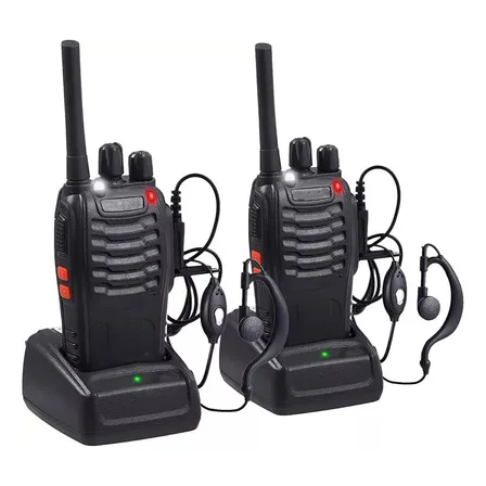 Kit 2 Radio Transmisor Walkie Baofeng 888s + 2 Manos Libres Negro 16ch