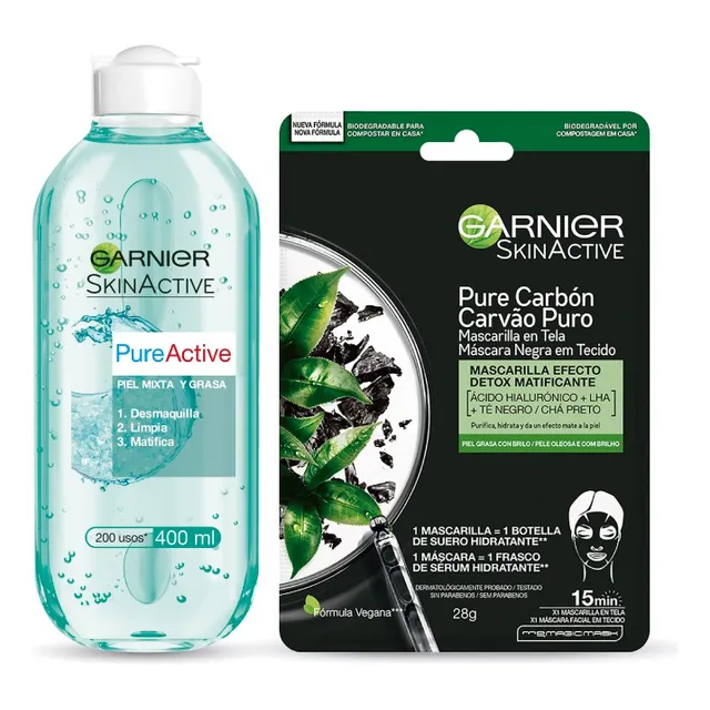 Tripack Mascarilla Detox + Agua Micelar Pure Active Garnier