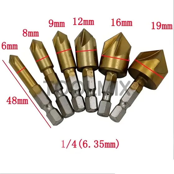 Juego 6 Brocas Avellanadoras Kamasa KM-1759 6-19mm Madera Metal Acero de alto carbono
