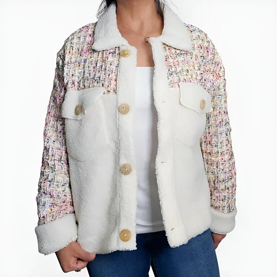 Chaqueta Narsha Corderito Con Toques De Brillos
