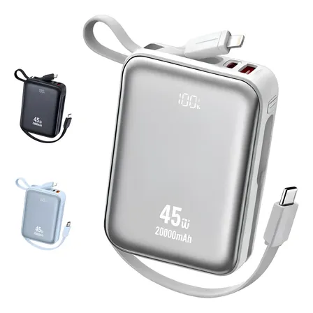 Power Bank Portátil Mini 45w 20ah Carregador Turbo Celular Prateado