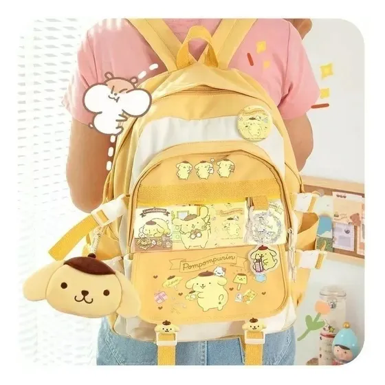 Mochila escolar Kawaii Sanrio Kuromi B estilo coreano, cor amarela