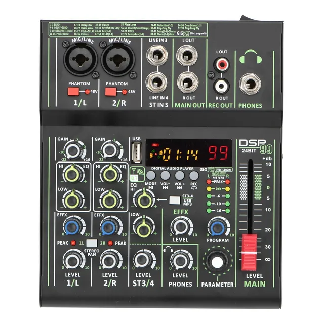 Mini Mezclador De 4 Canales Individual + 48v 99 Dsp Efectos
