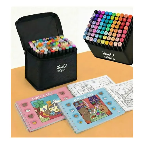 Conjunto Canetas Kit 80 Cores Ponta Dupla + Livro De Brinde