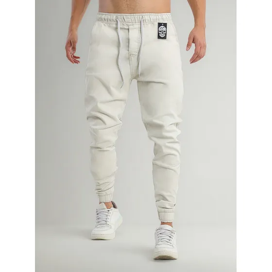 Calça Jogger Masculina Jeans Sarja Camuflada Elástico Lycra