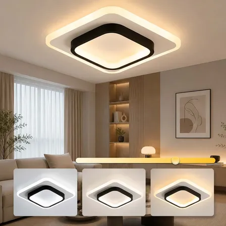 Luminária Sobrepor Plafon Led Preto Quadrado 3 Cores Bivolt 127/220v Preto