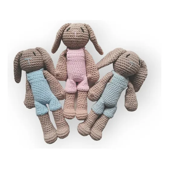 Conejo Apego Peluche Tejido A Crochet Hilo De Algodón 25cm 
