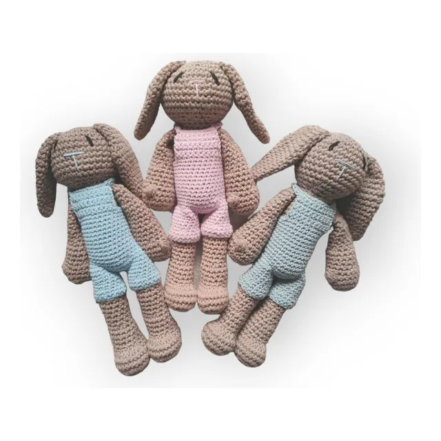 Conejo Apego Peluche Tejido A Crochet Hilo De Algodón 25cm 
