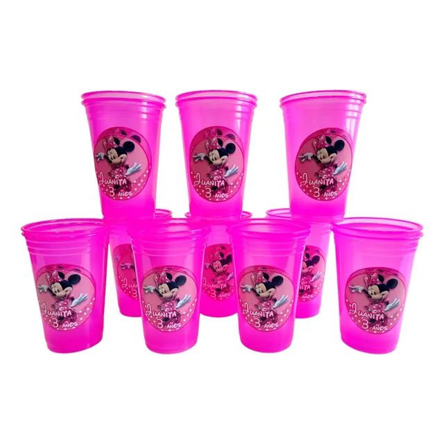 Vasos Minnie Rosa Cumpleaños Descartables 