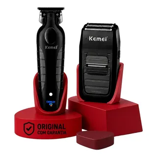 Kit Kemei Máquina Acabamento Km-2299 E Barbeador Shaver 1102 Preto 5v