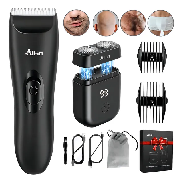 All-in® Rasuradora Electrica Barba Corporal Afeitadora Recargable Maquina Para Afeitar Rastrillo Zona Intima Cuerpo Kit De Cortadora De Cabello Pelo Shaver Hombre Color Negro Cc-744
