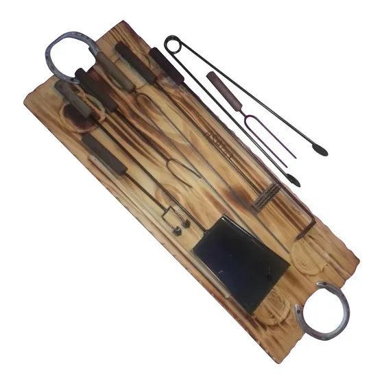 Set Parrillero Kit Asador Tabla Madera Asado Regalo Dia Papa