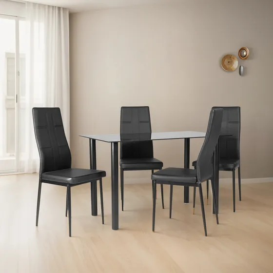 Comedor 4 Puestos Vidrio Negro Waleran