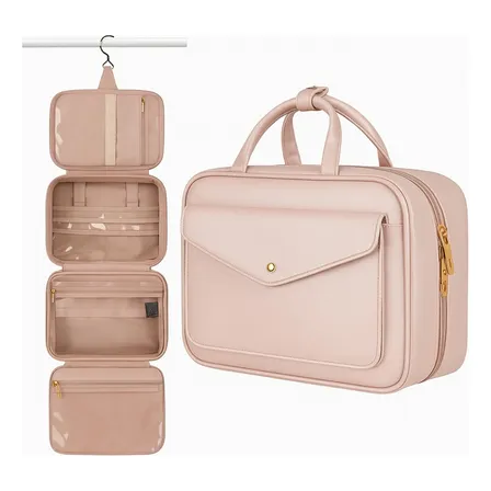 Neceser Mujer De Viaje Aseo Cosmetiquero Bolso Impermeable Color Rosa claro Diseño de la tela Liso