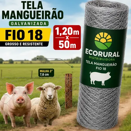 Tela Mangueirão Galvanizada Fio 18 1,20x50m Cercado Rural Prateado