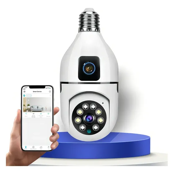 Câmera Lâmpada Wi-Fi 360° Dupla Lente Visão Noturna Full HD 1080p
