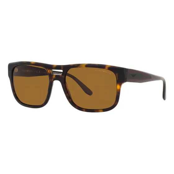 Lente polarizada solar rectangular Emporio Armani Ea4197 5879/83, color tortuga, marco de tortuga, varilla de tortuga brillante, marrón brillante