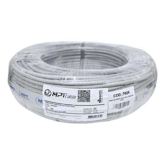 Cabo De Rede Cat6 Cmx Cinza Mpt 100 Metros