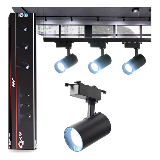 Kit Trilho Eletrificado 15w 6500k 1m Preto Com 3 Spots Led Branco Frio 127/220v 251931414 - Avant