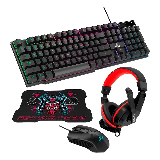Kit De Teclado Y Mouse Gamer Yeyian Hydra S2000, 2000dpi, 105 Teclas, Luz Retroiluminación, Alámbrico, Usb, Español,para Pc Windows 7, 8, 10 O Mac Os, Negro