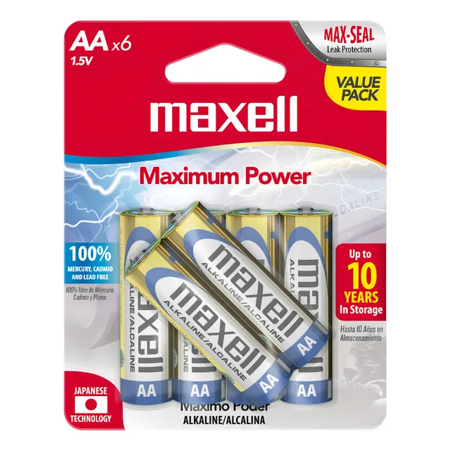 Pilas Alcalinas Maxell Tamaño Aa 6 Unidades