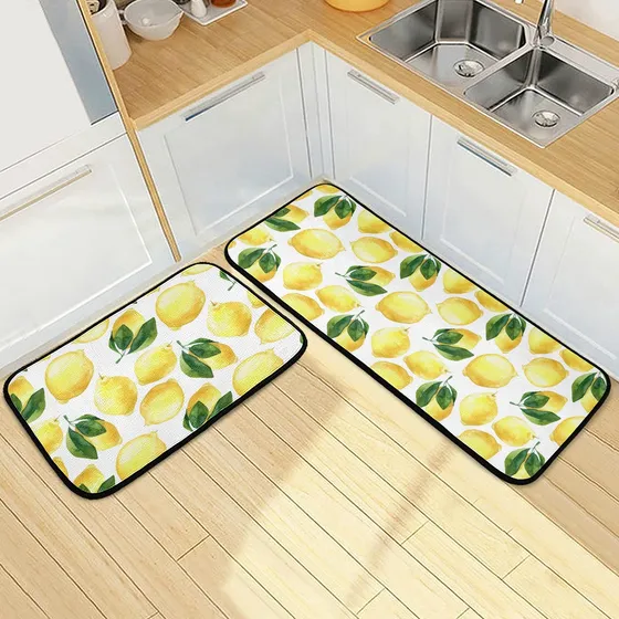 Juego 2 Tapete Cocina Color Amarillo Limon Para Verano