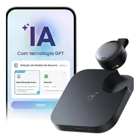 Gravador de Voz IA Portátil Tamanho de Moeda soundcore Work da Anker, Notas Inteligentes com GPT, Transcrição em 100+ Idiomas, Resumo entre Reuniões, 8GB 32H Bateria, MFi, Privacidade Garantida, Preta