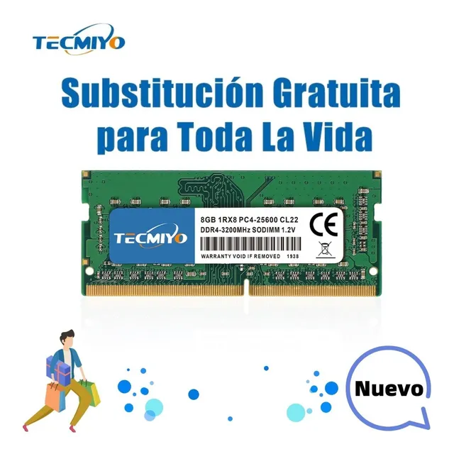 Memoria Ram Sodimm Ddr4-3200 De Tecmiyo Para Portátil, 8 Gb