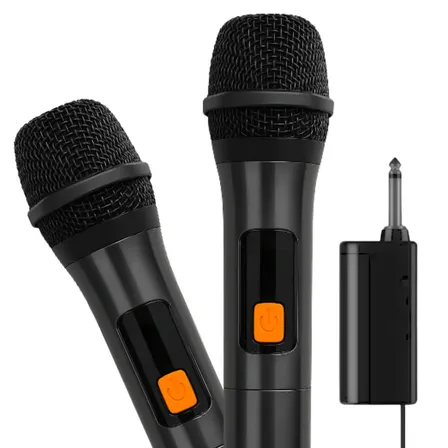 Conjunto Com 2 Microfones Sem Fio Duplo Profissional Dinâmico De Mão Karaoke Com Receptor P10 Para Palestra, Igreja, Pregação