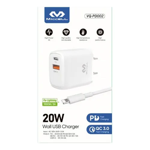Cargador De Pared Usb Y Tipo C Miccell Color Blanco