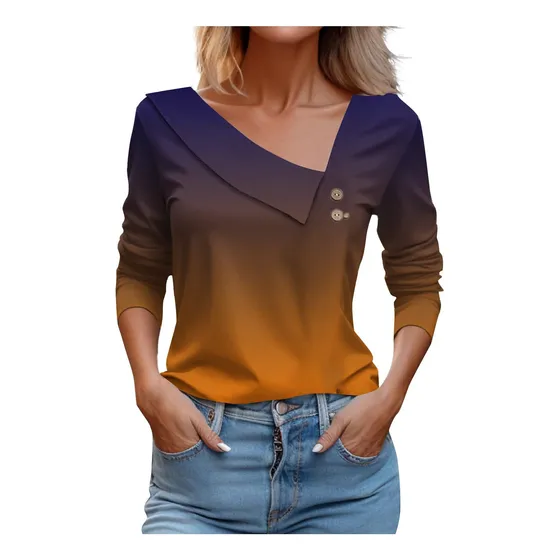 Blusa Feminina Com Decote Estampado Com Botões, Blusa 2216