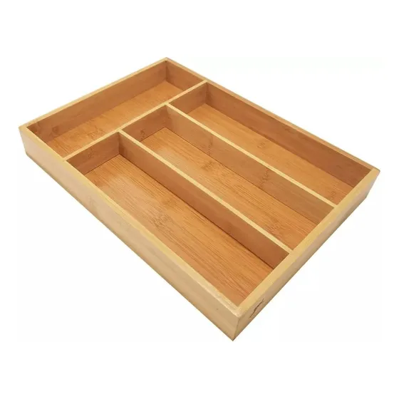 Porta Talheres Organizador Gaveta Bambu E Mdf 4 Divisorias