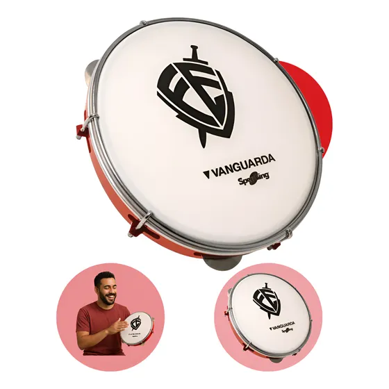Pandeiro Profissional 10 Pele Leitosa Corpo Abs Nylon Fe Fé Vermelho
