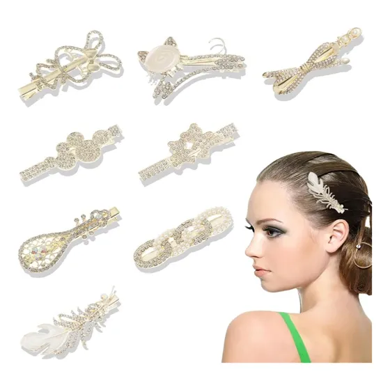 Kit 4 Grampo De Cabelo Bico De Pato Strass Pérola Atacado