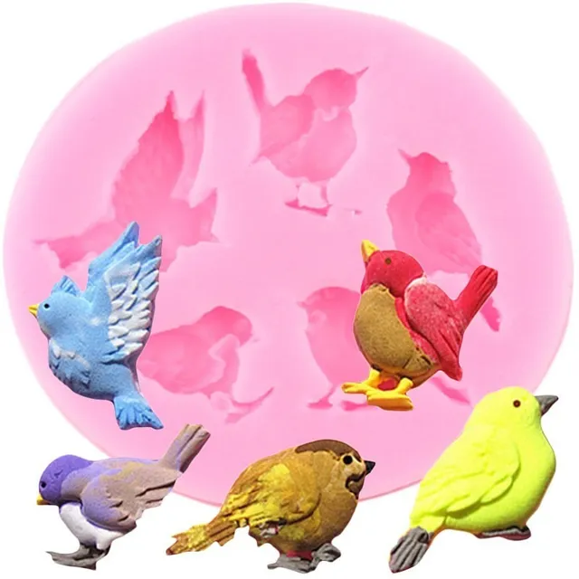 Molde Silicona 5 Pajaros Pajaritos Pequeño Color Rosa