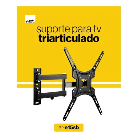 Suporte de Parede Tri Articulado MXT para TVs de 23" a 65" com Inclinação e Giro - Preto