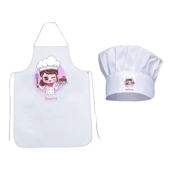 Delantal Y Gorro Personalizado Para Niños Y Niñas Blanco 