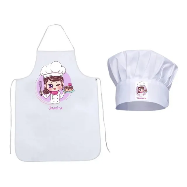 Delantal Y Gorro Personalizado Para Niños Y Niñas Blanco 