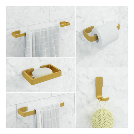 Kit De Acessórios Para Banheiro 5 Peças Stander Dourado Kit De Acessórios Para Banheiro 5 Peças Stander Dourado