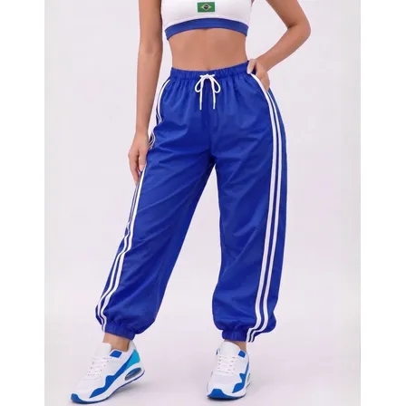 Calça Jogger Feminina Elástico Cintura Copa Brasil Blogueira Azul M