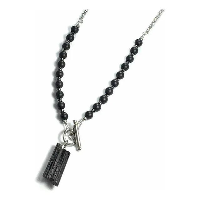 Collar Hombre Con Turmalina Y Ónix. Acero Quirúrgico