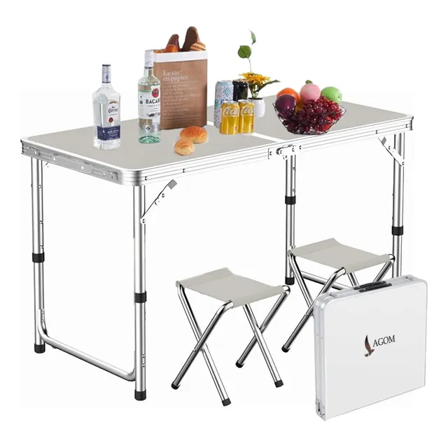 Mesa De Aluminio Plegable Lagom 120*60*70cm Ligero Con Superficie De Melamina Mdf Resistente De Fuego Diseño De Camping Tres Alturas Ajustable Antideslizante Pestillo De Seguridad Para Picnic Barbacoa