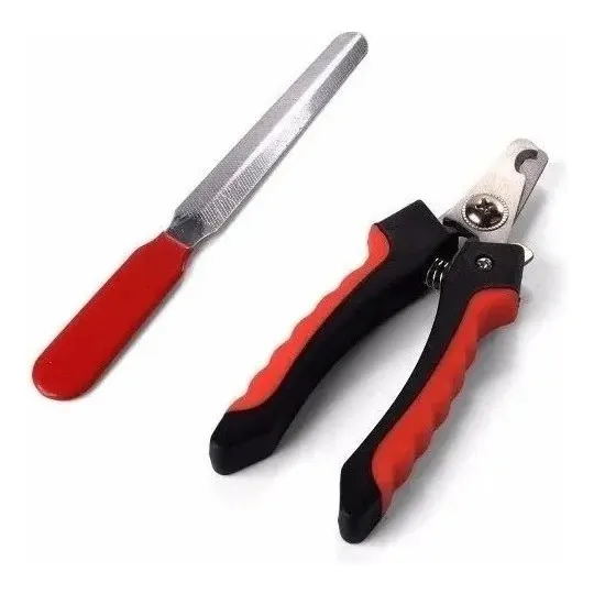 Alicate Grande Corta Uña Perros Gatos + Lima Metalica Color Alicate Mango Negro & Rojo
