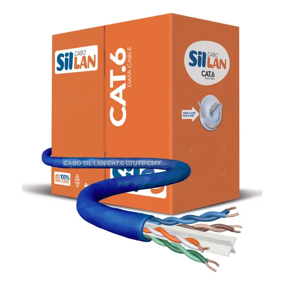 Cabo De Rede Cat6e Sil 4 Pares 23 Awg Azul 100 Metros