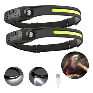 Set X2 Linterna Minero Led Usb Sensor Cabeza Recargable Blanco Negro Set X2 Linterna Minero Led Usb Sensor Cabeza Recargable Blanco Negro