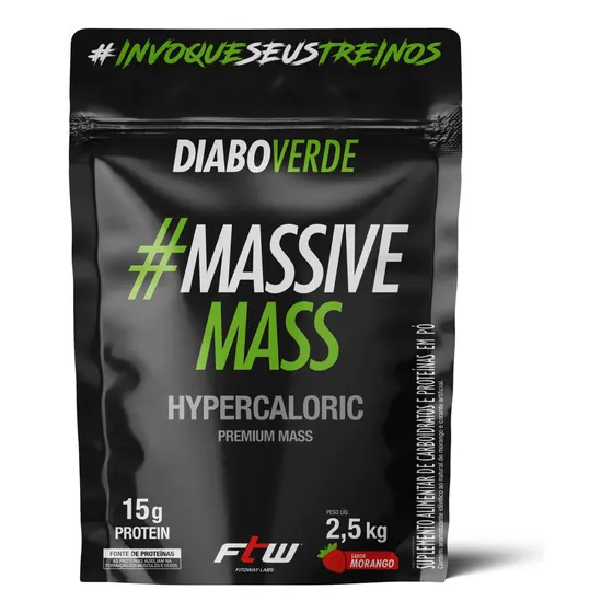 Massive Mass Hipercalórico Refil 2,5kg Sabor Morango FTW - DIABO VERDE