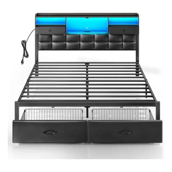 Base De Cama King Size Con Cajoneras Y Estacion De Carga