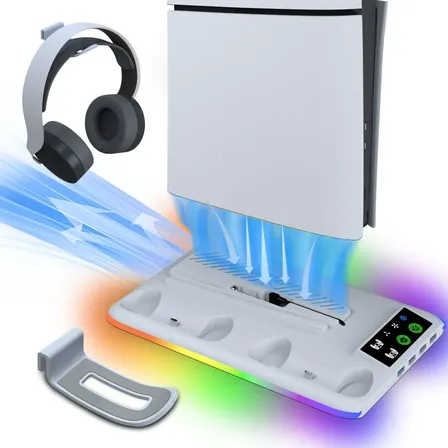Base Cooler Para Ps5 Pro Slim Fat Suporte Dock Carregador De Branco