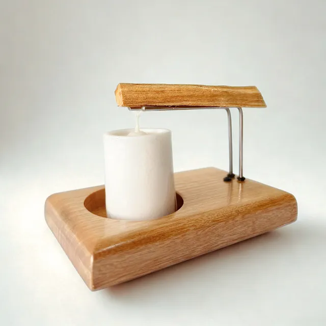 Quemador Palo Santo Y Salvia. De Madera, Soporte Acero Inox