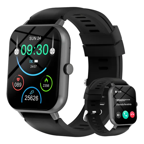 Bluetooth Smartwatch Resistente À Água Esportivo Relógio Caixa Preto Pulseira Preto Bisel Preto Desenho Da Pulseira Silicone